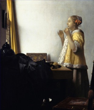  Vermeer Art Painting - Woman with a Pearl Necklace Baroque Johannes Vermeer